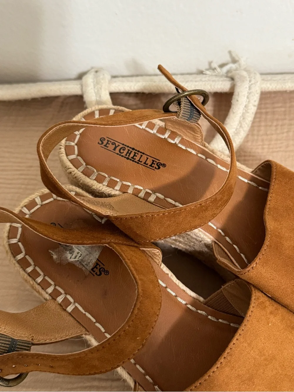 Seychelles  Espadrille Wedge Sandals brown suede cognac